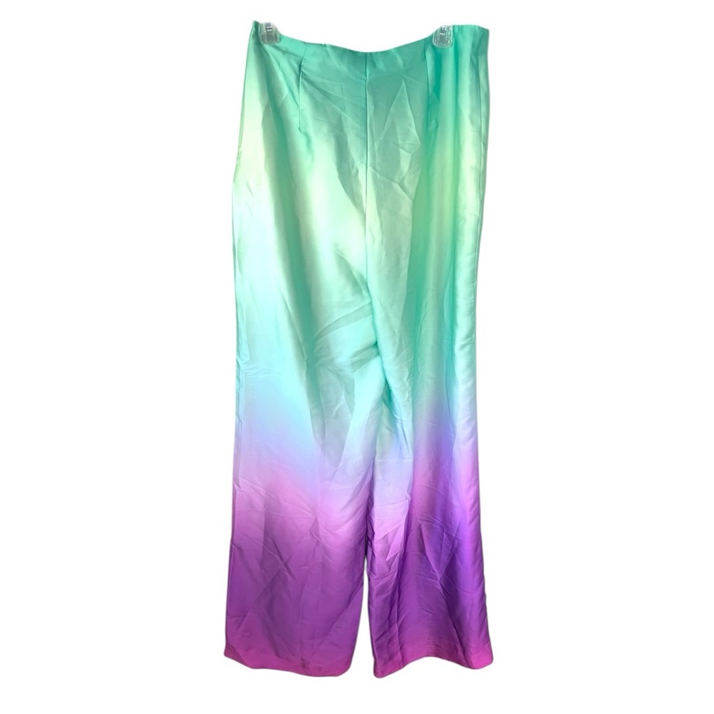 Zara Women's Green Purple Ombre Wide Leg Pareo High Waist Pants Size Large - Picture 5 of 10